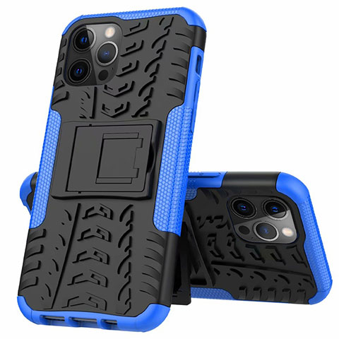 Coque Contour Silicone et Plastique Housse Etui Mat avec Support pour Apple iPhone 12 Pro Bleu