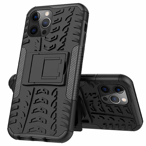 Coque Contour Silicone et Plastique Housse Etui Mat avec Support pour Apple iPhone 12 Pro Max Noir