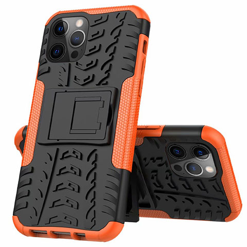 Coque Contour Silicone et Plastique Housse Etui Mat avec Support pour Apple iPhone 12 Pro Max Orange