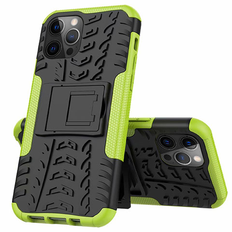 Coque Contour Silicone et Plastique Housse Etui Mat avec Support pour Apple iPhone 12 Pro Vert