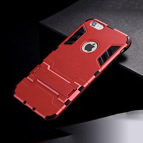 Coque Contour Silicone et Plastique Housse Etui Mat avec Support pour Apple iPhone 6 Plus Rouge