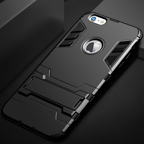 Coque Contour Silicone et Plastique Housse Etui Mat avec Support pour Apple iPhone 6S Noir