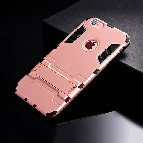 Coque Contour Silicone et Plastique Housse Etui Mat avec Support pour Apple iPhone 6S Plus Or Rose