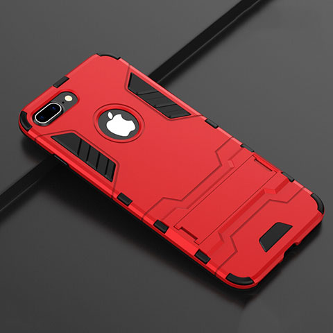 Coque Contour Silicone et Plastique Housse Etui Mat avec Support pour Apple iPhone 7 Plus Rouge