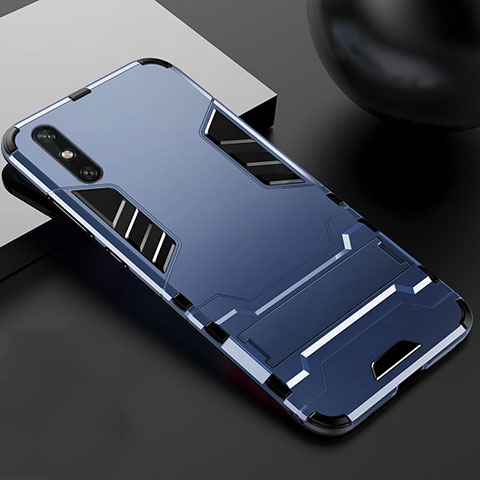 Coque Contour Silicone et Plastique Housse Etui Mat avec Support pour Huawei Enjoy 10e Bleu