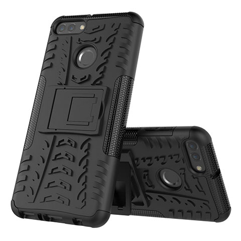 Coque Contour Silicone et Plastique Housse Etui Mat avec Support pour Huawei Enjoy 8 Plus Noir