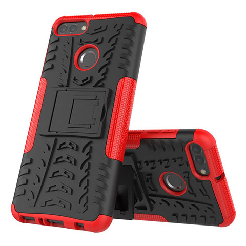 Coque Contour Silicone et Plastique Housse Etui Mat avec Support pour Huawei Enjoy 8 Plus Rouge