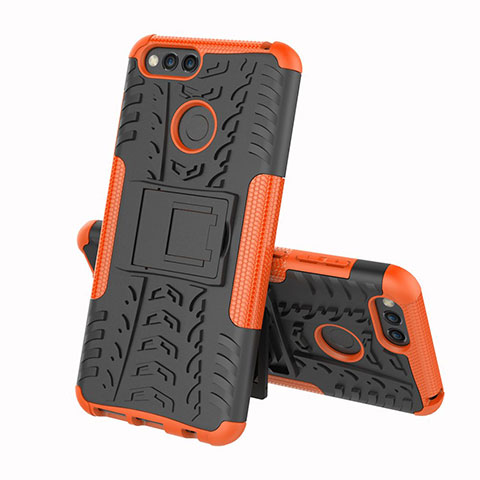 Coque Contour Silicone et Plastique Housse Etui Mat avec Support pour Huawei Enjoy 8e Orange