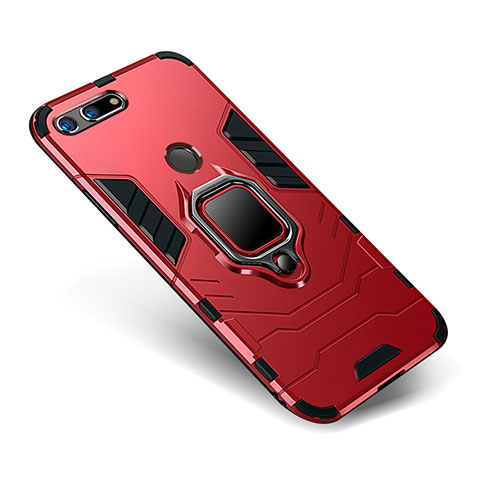 Coque Contour Silicone et Plastique Housse Etui Mat avec Support pour Huawei Honor V20 Rouge