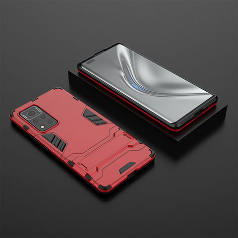 Coque Contour Silicone et Plastique Housse Etui Mat avec Support pour Huawei Honor V40 5G Rouge