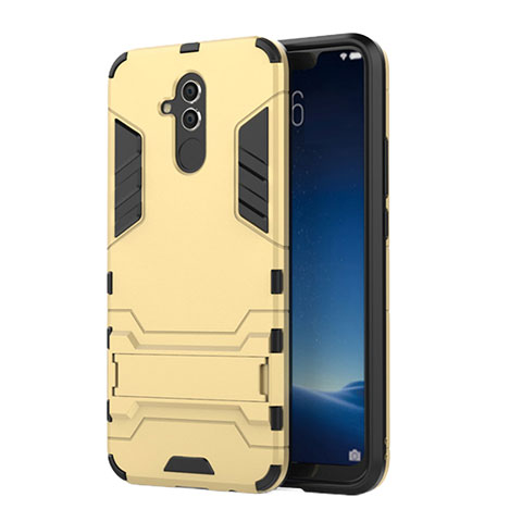 Coque Contour Silicone et Plastique Housse Etui Mat avec Support pour Huawei Mate 20 Lite Or