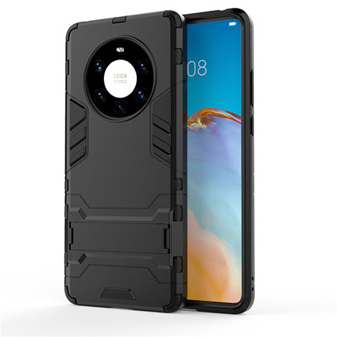 Coque Contour Silicone et Plastique Housse Etui Mat avec Support pour Huawei Mate 40 Pro+ Plus Noir