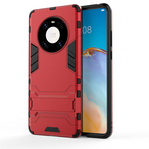 Coque Contour Silicone et Plastique Housse Etui Mat avec Support pour Huawei Mate 40 Pro Rouge