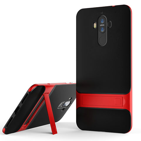 Coque Contour Silicone et Plastique Housse Etui Mat avec Support pour Huawei Mate 9 Rouge