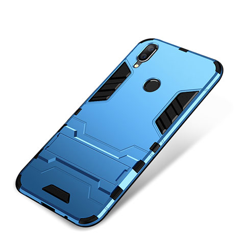 Coque Contour Silicone et Plastique Housse Etui Mat avec Support pour Huawei P Smart+ Plus Bleu