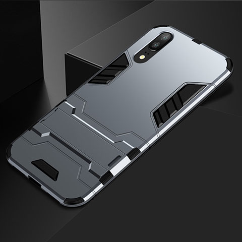 Coque Contour Silicone et Plastique Housse Etui Mat avec Support pour Huawei P20 Gris