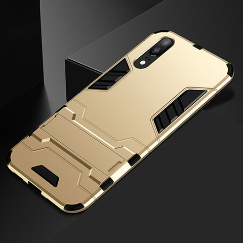 Coque Contour Silicone et Plastique Housse Etui Mat avec Support pour Huawei P20 Or