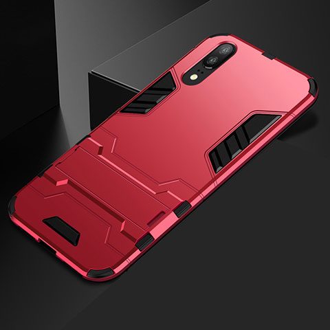 Coque Contour Silicone et Plastique Housse Etui Mat avec Support pour Huawei P20 Rouge