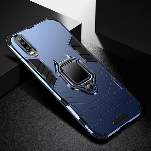 Coque Contour Silicone et Plastique Housse Etui Mat avec Support pour Huawei P30 Bleu