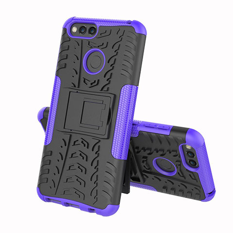 Coque Contour Silicone et Plastique Housse Etui Mat avec Support pour Huawei Y6 Prime (2018) Violet