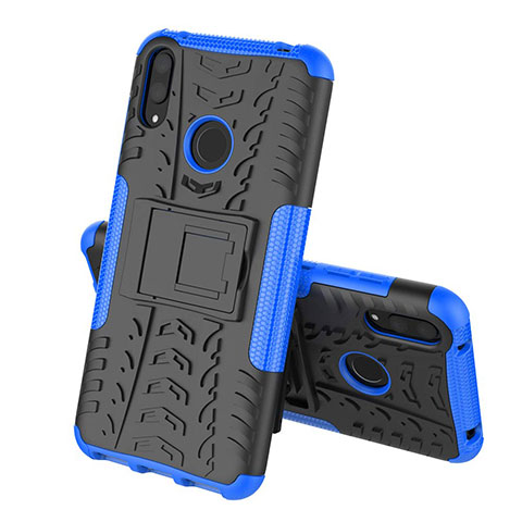 Coque Contour Silicone et Plastique Housse Etui Mat avec Support pour Huawei Y7 (2019) Bleu