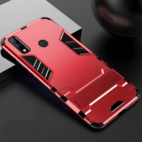 Coque Contour Silicone et Plastique Housse Etui Mat avec Support pour Huawei Y8s Rouge