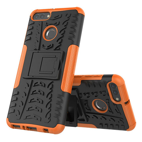 Coque Contour Silicone et Plastique Housse Etui Mat avec Support pour Huawei Y9 (2018) Orange