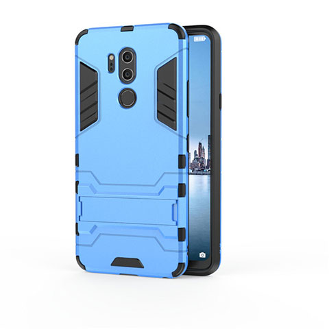 Coque Contour Silicone et Plastique Housse Etui Mat avec Support pour LG G7 Bleu Ciel