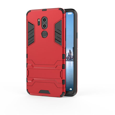 Coque Contour Silicone et Plastique Housse Etui Mat avec Support pour LG G7 Rouge