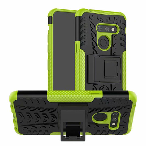 Coque Contour Silicone et Plastique Housse Etui Mat avec Support pour LG G8 ThinQ Vert