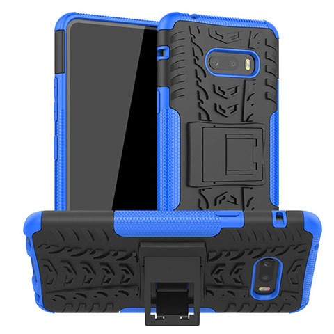 Coque Contour Silicone et Plastique Housse Etui Mat avec Support pour LG G8X ThinQ Bleu