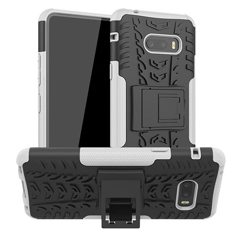 Coque Contour Silicone et Plastique Housse Etui Mat avec Support pour LG G8X ThinQ Gris