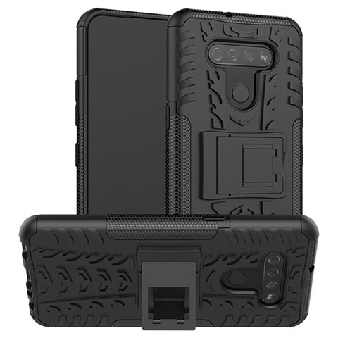 Coque Contour Silicone et Plastique Housse Etui Mat avec Support pour LG K51 Noir