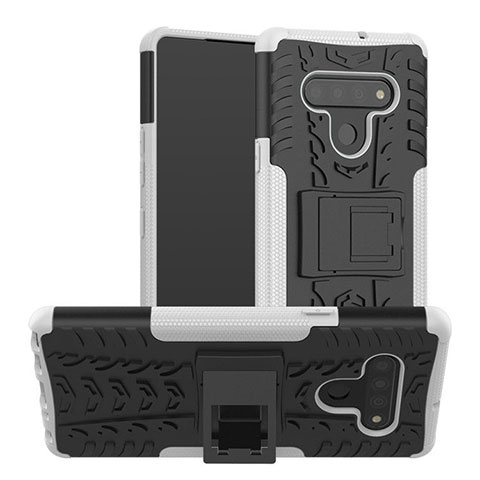 Coque Contour Silicone et Plastique Housse Etui Mat avec Support pour LG Stylo 6 Blanc