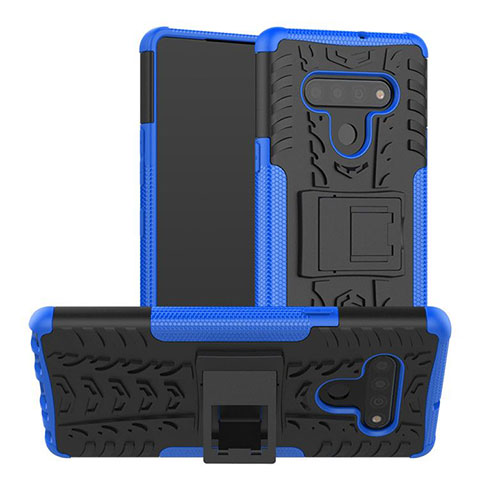 Coque Contour Silicone et Plastique Housse Etui Mat avec Support pour LG Stylo 6 Bleu