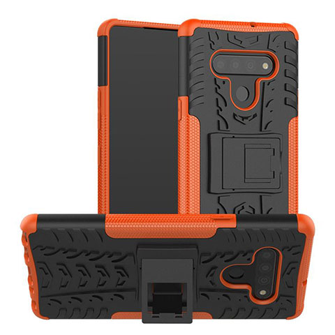 Coque Contour Silicone et Plastique Housse Etui Mat avec Support pour LG Stylo 6 Orange