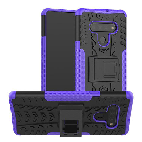 Coque Contour Silicone et Plastique Housse Etui Mat avec Support pour LG Stylo 6 Violet