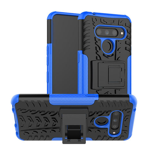 Coque Contour Silicone et Plastique Housse Etui Mat avec Support pour LG V50 ThinQ 5G Bleu