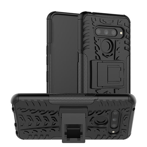 Coque Contour Silicone et Plastique Housse Etui Mat avec Support pour LG V50 ThinQ 5G Noir