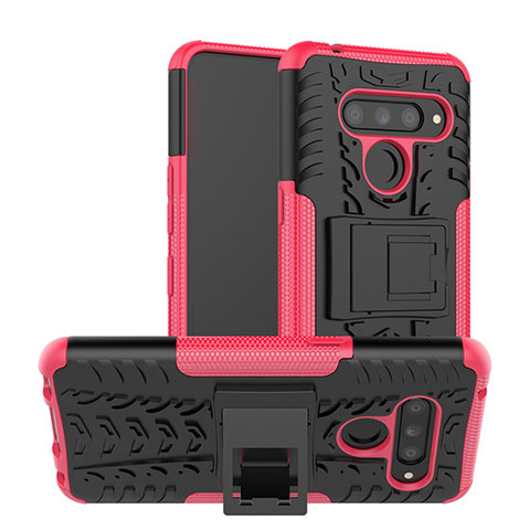 Coque Contour Silicone et Plastique Housse Etui Mat avec Support pour LG V50 ThinQ 5G Rose