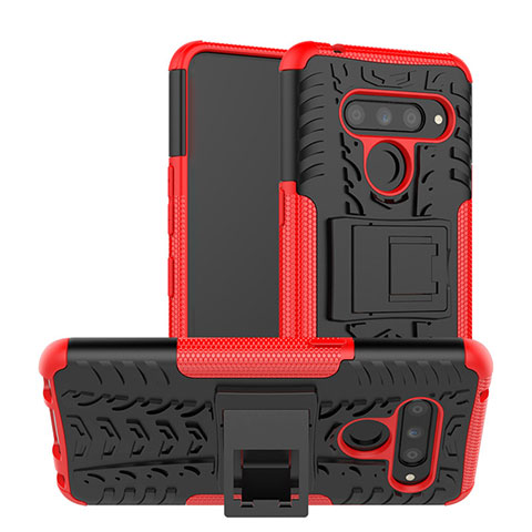 Coque Contour Silicone et Plastique Housse Etui Mat avec Support pour LG V50 ThinQ 5G Rouge