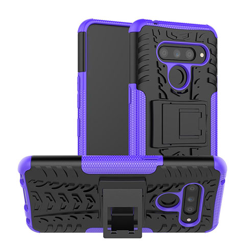 Coque Contour Silicone et Plastique Housse Etui Mat avec Support pour LG V50 ThinQ 5G Violet