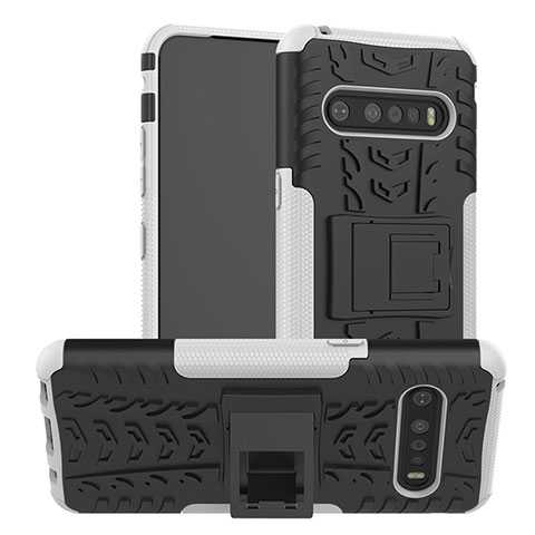 Coque Contour Silicone et Plastique Housse Etui Mat avec Support pour LG V60 ThinQ 5G Blanc