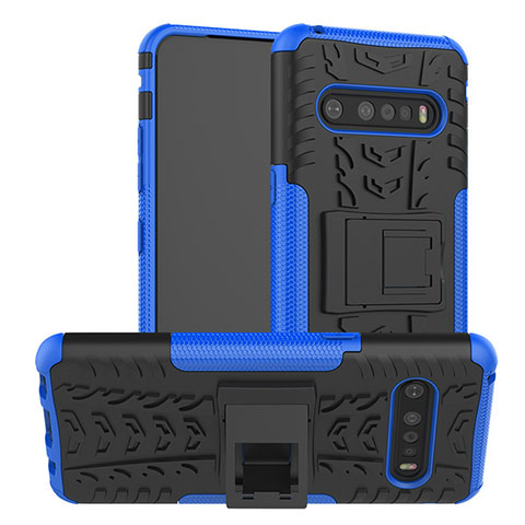 Coque Contour Silicone et Plastique Housse Etui Mat avec Support pour LG V60 ThinQ 5G Bleu