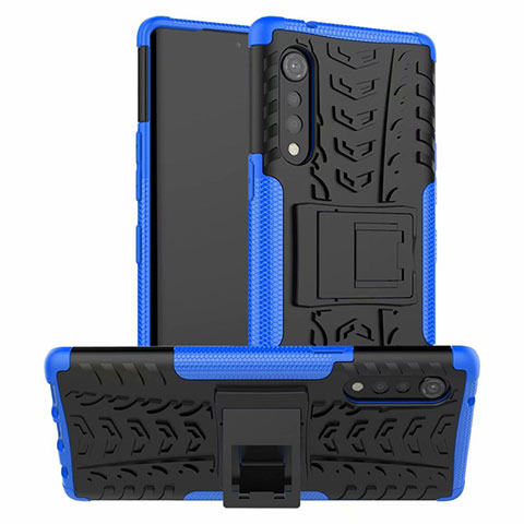 Coque Contour Silicone et Plastique Housse Etui Mat avec Support pour LG Velvet 4G Bleu