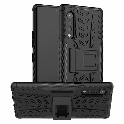 Coque Contour Silicone et Plastique Housse Etui Mat avec Support pour LG Velvet 5G Noir