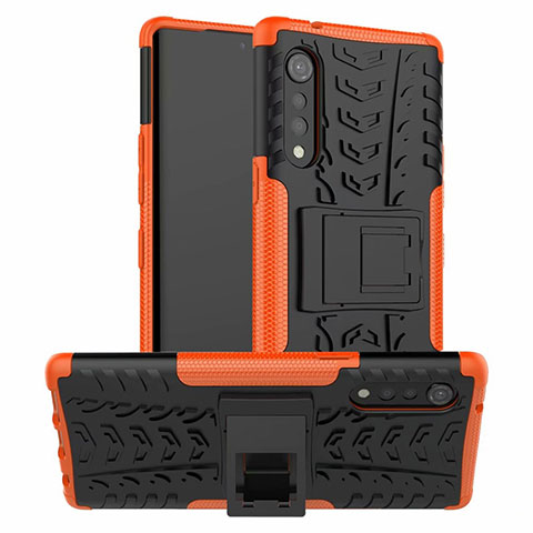 Coque Contour Silicone et Plastique Housse Etui Mat avec Support pour LG Velvet 5G Orange