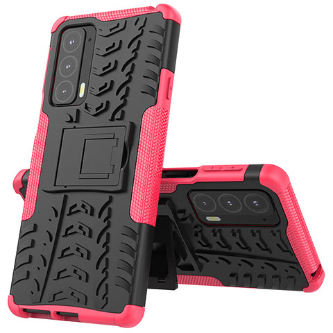 Coque Contour Silicone et Plastique Housse Etui Mat avec Support pour Motorola Moto Edge 20 5G Rose Rouge