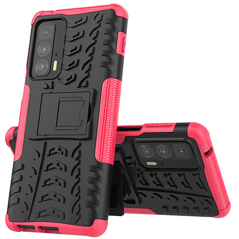 Coque Contour Silicone et Plastique Housse Etui Mat avec Support pour Motorola Moto Edge 20 Pro 5G Rose Rouge