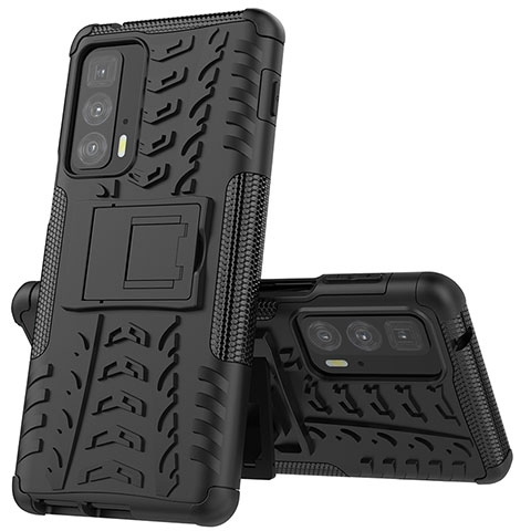 Coque Contour Silicone et Plastique Housse Etui Mat avec Support pour Motorola Moto Edge S Pro 5G Noir